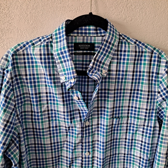 Nordstrom Blue Plaid Button Down Shirt - Picture 2 of 6
